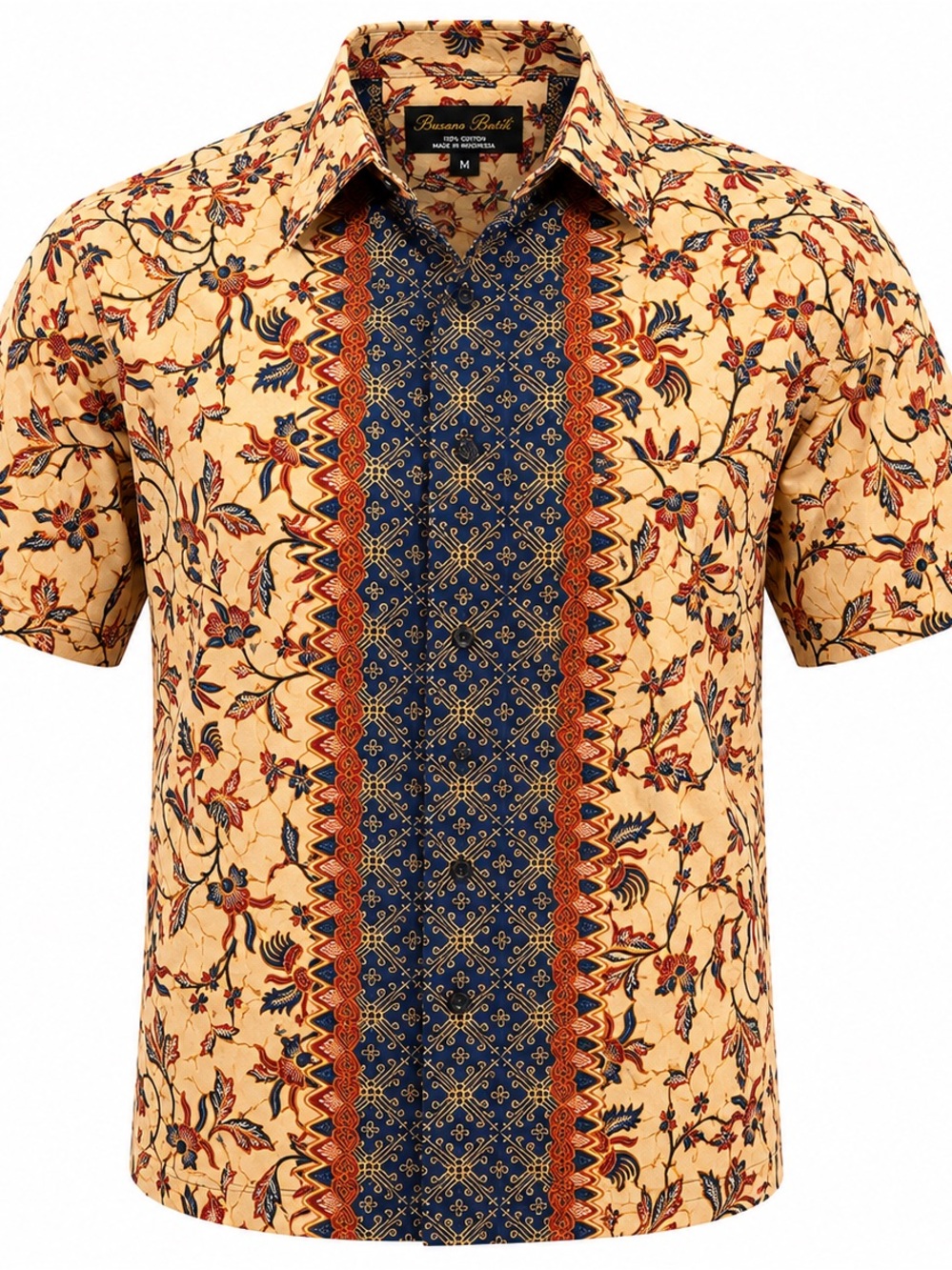 Busana Batik Men’s M Batik Shirt Indonesian Floral Short Sleeve Button Up